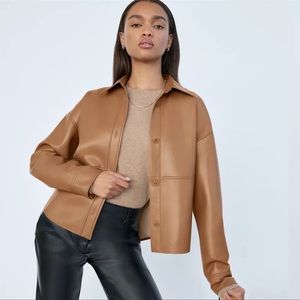 Babaton Pelli Hip Vegan Leather Shirt Jacket